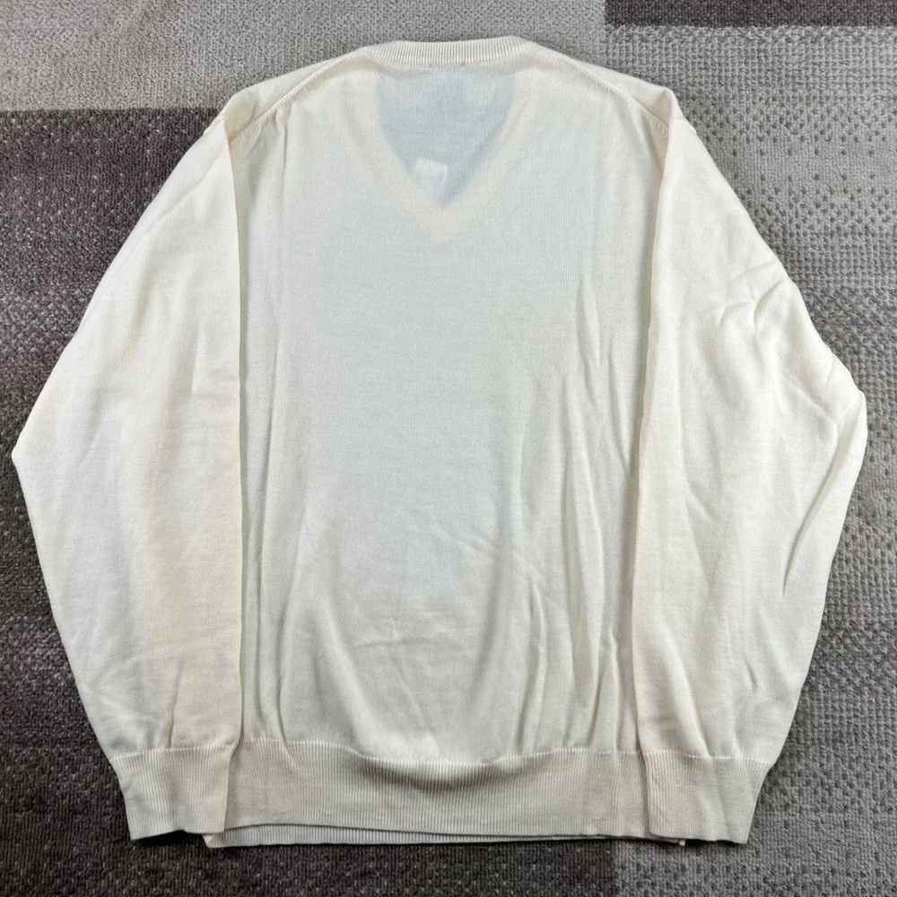NWT Jos A Bank Signature Collection Mens L Cream 100% Merino Wool V-Neck Sweater